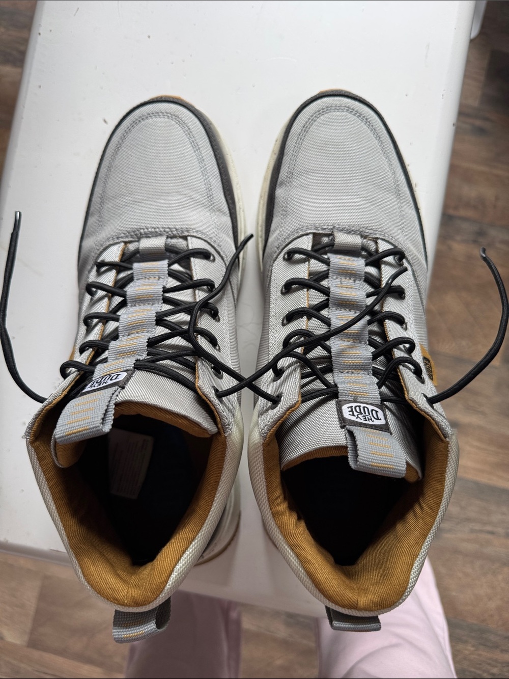 Hey Dude Men's Light Gray Sneakers with Mustard Lining - Picture 9 of 9
